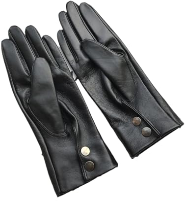 Ungefütterte Frauen Lederhandschuhe Schaffell Handschuh Handgelenk Knopf Medium Lange Grundlegende Wärme Fahren Lederhandschuhe WEISS Frauen-XL, weiß, 46