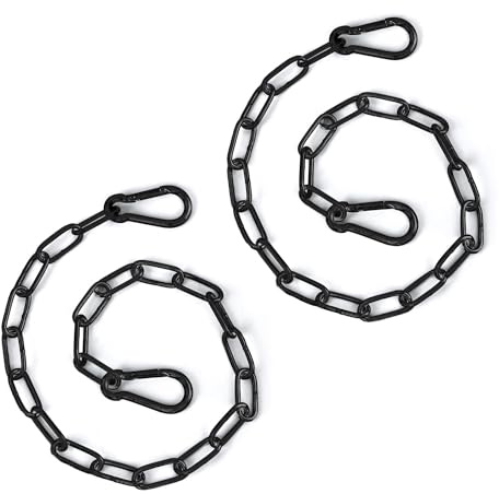 NQEUEPN 2pcs Gate Chain Lock, 20 Inch Stainless Steel Gate Link Chain Lock with Both-Ended Carabiners Chain Link Gate Latches for Outdoor Fences, Pet Cages, Horse Goat Cow Corral Supplies (Black)