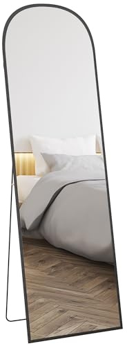 HOMCOM Specchio da Terra ad Arco Moderno Specchio da Parete 50x161.5cm Nero | Autoportante a Figura Intera, Vetro Temperato, Cornice in Lega di Alluminio, Camera da Letto Soggiorno Ingresso