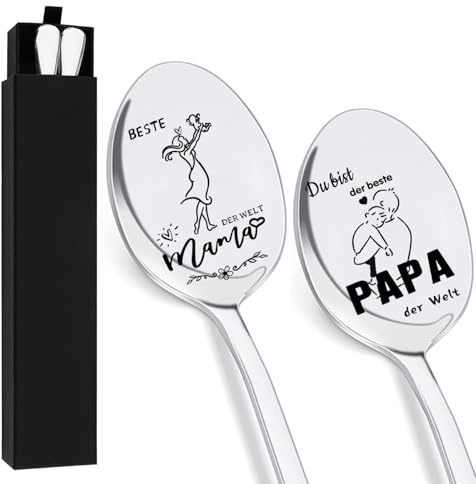 Mama und Papa Löffel Geschenk, 2 Stücke Edelstahl Löffel Mit Gravur, Beste Kaffeelöffel Geschenke für Papa Mama, Muttertagsgeschenk Vatertagsgeschenke Geburtstagsgeschenk Ostergeschenke für Eltern