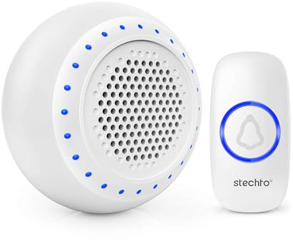 Wireless Doorbell,Waterproof Door Bell Kit Plug-in LED Receiver 300M Range Door Entry Bell Cordless Loud Operating with 5 Level Volume,32 Chimes,Battery Included, White