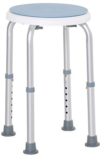 HOMCOM Tabouret de Douche siège de Douche Tabouret de Bain Hauteur réglable 35,5-48,5 cm pivotant à 360° Chaise de Douche en Aluminium et Pied à Caoutchouc TPR antidérapant Max. 135 kg Blanc et Bleu