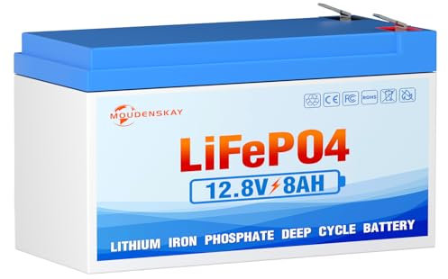 MOUDENSKAY 12V 8Ah LiFePO4 Akku 12.8V Lithium batterie mit BMS Schutz und 3000+Mal Tiefzyklus Deep-Cycle Wartungsfrei, Geeignet für Notstrombeleuchtung,Camping,Fischfinder,UPS, etc.