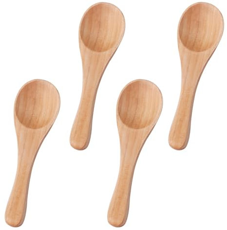 4pcs Handmade Small Wooden Spoons, 3.93x1.18 Inch Wooden Color Mini Condiment Spoons Tiny Spoons Wooden Serving Utensils Teaspoon for Honey Spices Sauces Sugar Salt