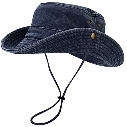 Breathable Wide Brim Boonie Hat Outdoor Cap for Travel Fishing Mens Bucket Bush Hats and Boonie Caps for Jungle Hiking Beach Sun with Adjustable Chin Strap 2025 (Navy, One Size)