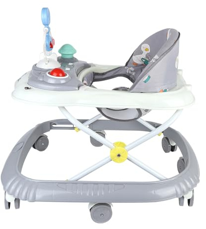 Lauflernhilfe 5-in-1, Lauflernhilfe für Babys, faltbar, mit 4 verstellbaren Höhen, Lichtern, Musik, abnehmbarem Aktivitätstablett, Belastung 12 kg, für 6 Monate bis 67 x 72 x 92 cm, Grau (B)