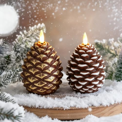Ohphnt Flameless Candles Led Pine Cone Flickering,2 Pcs Flameless Pinecone Candles Battery Operated,LED Pine Cone Flickering ，for Home Decor, Present, and Seasonal Displays-2pcs