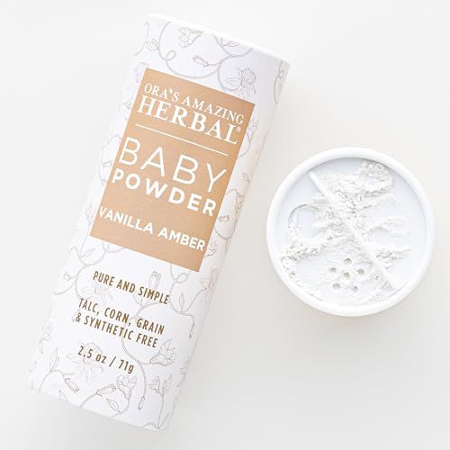 Baby Powder Talc-Free, Real Vanilla Amber Natural Scent, Cornstarch Free Arrowroot and Clay Based Powder, Synthetic Fragrance Free, Ora's Amazing Herbal, 2.5 oz