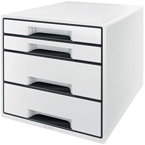 Leitz WOW Skrivbordsbyrå, 4 lådor, A4, inkl. markeringspenna och avdelare, vit/svart, 52521001