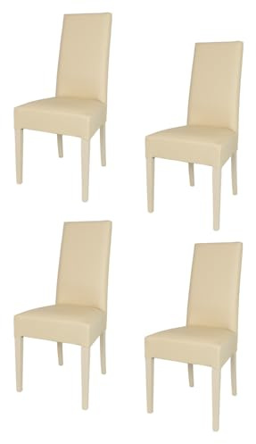 t m c s Tommychairs - 4er Set Moderne Stühle Luisa für Küche und Esszimmer, robuste Struktur aus lackiertem Buchenholz Farbe Sand, Gepolstert und mit Kunstleder in der Farbe Sand bezogen