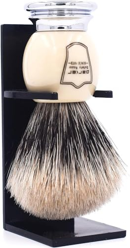 Parker Safety Razor Handgemachte Deluxe Lange Loft 100% Pure Badger Rasierpinsel mit & Chrome Griff - Pinsel Ständer enthalten Elfenbein