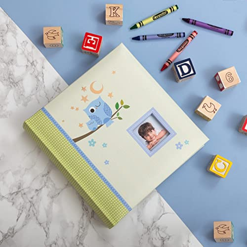 Kusso Fotoalbum für Kinder, blau, schlafende Eule, 200 Fotos, 10 x 15 cm, personalisierbar mit einem Lieblingsfoto für Babys, Kleinkinder und Kinder