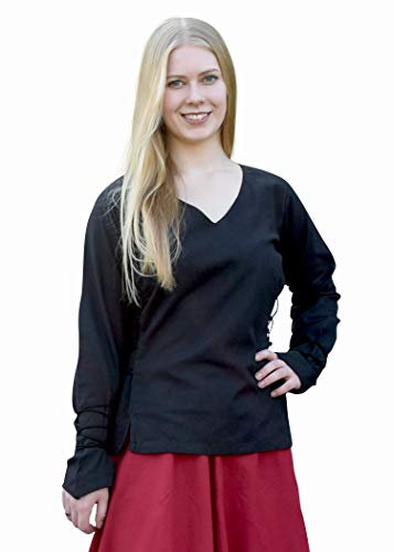 Battle-Merchant Mittelalter Bluse Aila mit Schnürung div. Farben S-XXL - Renaissance LARP Wikinger Damen (Schwarz, M)