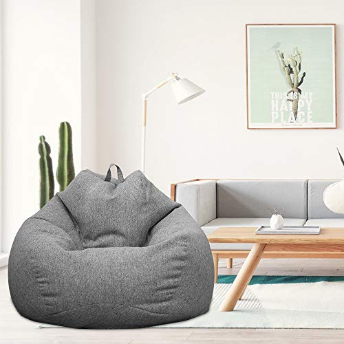 Stuffed Bean Bag Cover Plush Toy Storage Clothes Organizer Seat Floor Foldable Linen Chair Sofa Cover 80x90cm(No filling)
