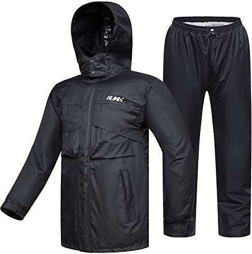 ILM Motorcycle Rain Suit Waterproof Men 2 Set Jacket and Trousers Motorbike Fishing Rain Gear Resistant Protective 6 Pockets RS02,Navy Blue-men,XL
