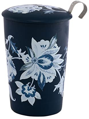 Eigenart Teaeve Luna Blue doppelwandiger Becher aus Porzellan mit Deckel und Edelstahlsieb, BPA frei, 350ml, 80049B