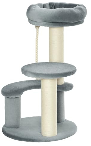 PawHut Árbol Rascador para Gato Ø40x65 cm Torre para Gatos 3 Niveles Gris