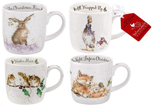 Wrendale Designs Weihnachtstassen-Set – Hase, Mäuse, Ente und Fuchs, 4er-Set (Weihnachtsset 1)