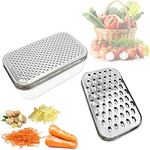 KAPIKASON Rallador De Queso con Contenedor de Ahorro de Alimentos y Tapa de Frutas y Verduras (Blanco+Caja Rectangular)