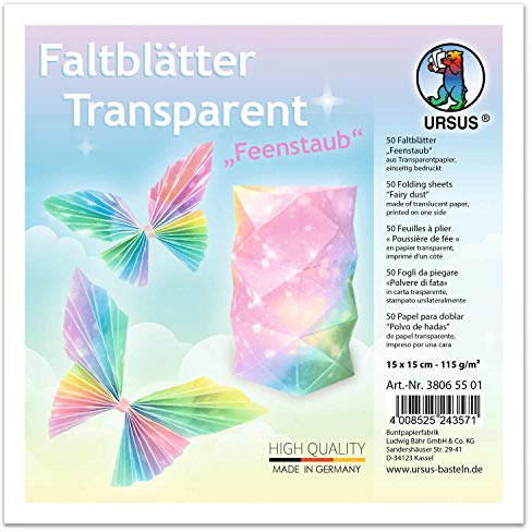Ursus 38065501 - Fogli Pieghevoli in Carta Trasparente, 50 Fogli, ca. 15 x 15 cm, 115 g/m², Stampati su Un Lato, per Piegare Immagini di finestre, Stelle e Personaggi