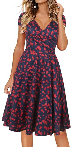 oxiuly Women's 2025 Maternity Clothes Nursing Dresses Fashion Cross V Neck Cap Sleeve Summer Casual Floral Dress OX233 (Red Floral, xx_l)