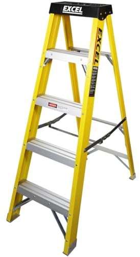 Excel Electricians Fibreglass Step Ladder 4 Tread EN131 – Heavy Duty Folding Ladder