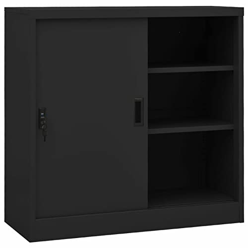 Gecheer Büroschrank mit Schiebetür Aktenschrank Büromöbel Metallschrank Stahlschrank Lagerschrank Universalschrank Schrank 90 x 40 x 90 cm (L x B x H),Anthrazit,Stahl