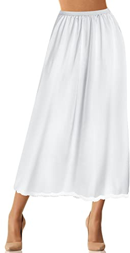 Jadive Jupe Longue en Satin pour Femme - Demi-Jupon en Dentelle - pour Robes et Lingerie, Blanc, XX-Large