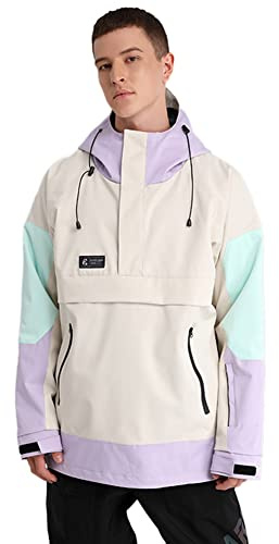 SEARIPE Women's and Mens ski jacket Snowboard Hoodie Pullover Half Zip Colorblock Sweatshirt Snowcoat(M-S2159,Khaki,M)