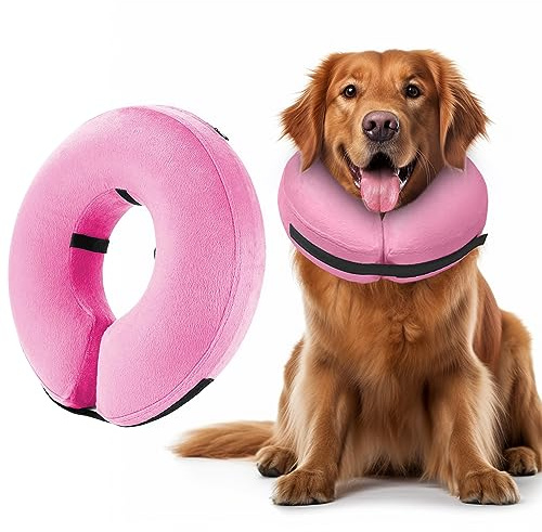 Inflatable Dog Collar with Quick Release and Adjustable Fit,This Protective Dog Cone for After Surgery Protects from Stitches, Bites, Licks and Wounds, Soft Pet Recovery Collar for Dogs, (Pink, L)