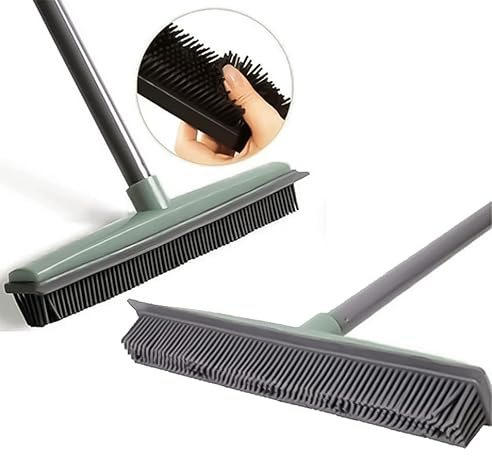 Derpol - Escoba electrostática de silicona con cabeza de goma con espátula tira de agua y palo telescópico. Escoba de goma para exteriores, balcón, piscina, interior y exterior