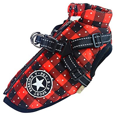 Hundeweste,Hundemantel Wasserdicht,Warme Weste mit Hundegeschirr Winter Warm und weich 9 Farben-Weihnachten02 XL
