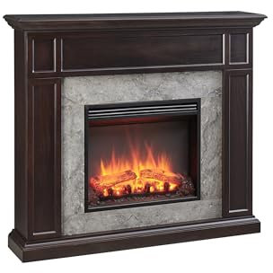 BALDERIA Elektrokamin Arthur | Elektrischer Standkamin mit 3D-Flammeneffekt | Elektro Heizung 2000W, LED-Beleuchtung | Kamin mit Fernbedienung &Timer | Dunkle Eiche mit Marmorapplikationen