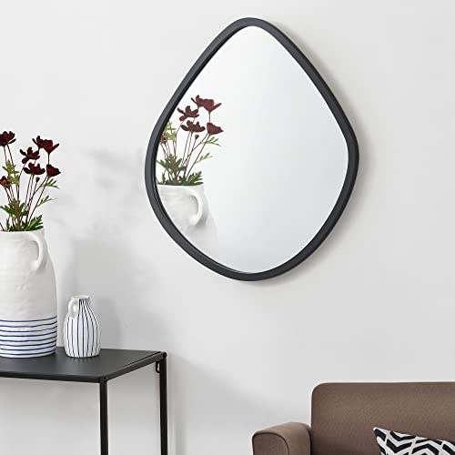 [en.casa] Wandspiegel Galatone 64x60 cm Spiegel mit MDF Rahmen schwarz matt asymetrisch für Bad, Flur, Wohn- und Schlafzimmer zum Aufhängen modernes Design