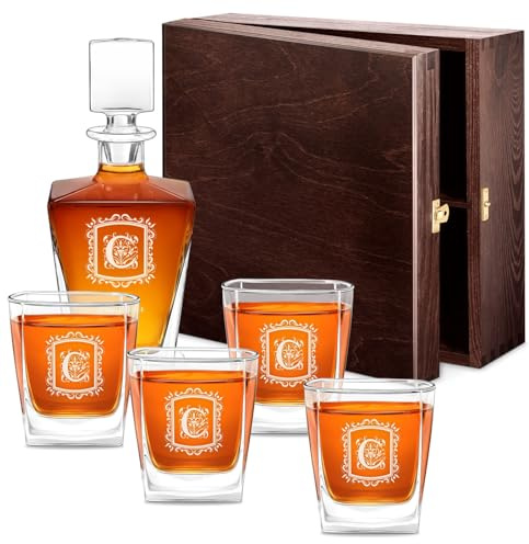 Maverton decanter per whisky + 4/6 bicchieri con incisione, In vetro | Caraffa da 800 ml, Incisione personalizzata, Set per il whisky in cristallo per anniversario, Famigli
