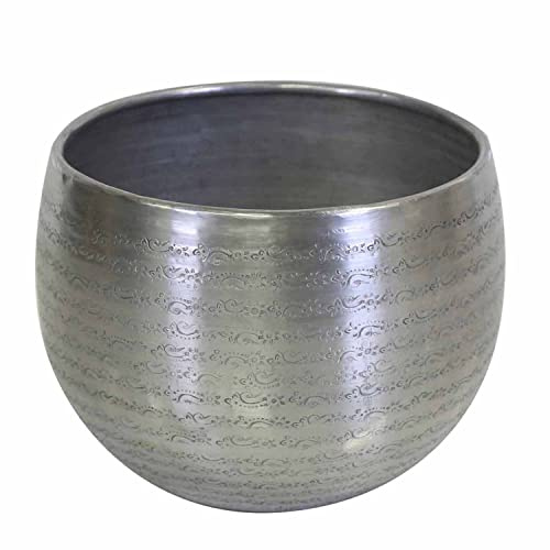 Casa Moro Orientalischer Blumentopf ALMERIA M Silber Ø 25cm rund aus Aluminium mit Hammerschlag Oberfläche Metall Übertopf Boho Chic Pflanzkübel Designer Blumenkübel | ABK402