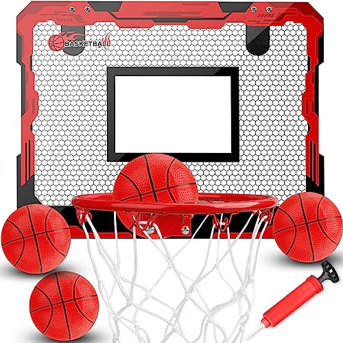 Indoor Basketballkorb Set mit 4 Bällen für Kinder Erwachsene, Basketball hängen an der Tür für Zimmer Büro Schlafzimmer