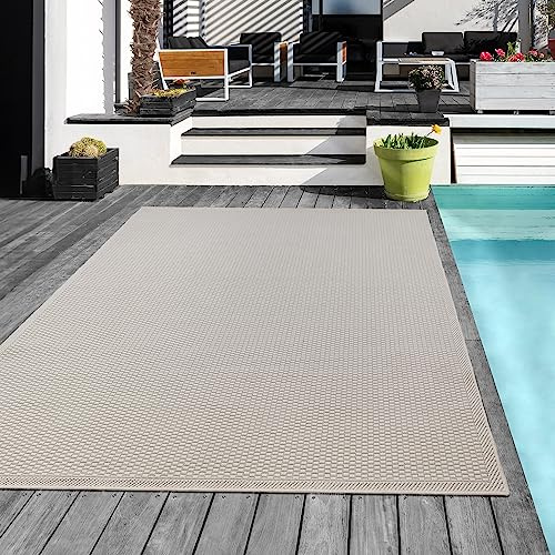 Mia´s Teppiche Tulsa - Outdoor-Teppich für Terrasse und Balkon - Wetterfest, UV-Beständig, Wasserabweisend, Pflegeleicht, Robust und Strapazierfähig, Creme, 140 x 200 cm