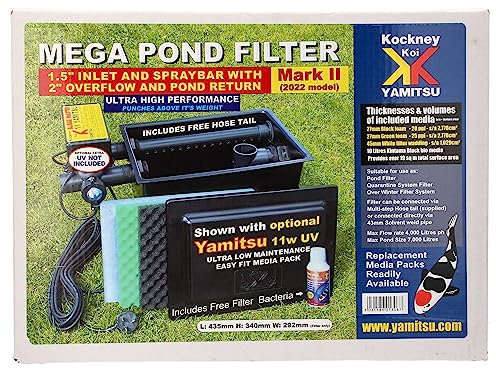 Yamitsu Kockney Koi Mega Pond Filter Black Box Size 1 (2022 Model) for Ponds up to 7000 Litres, Max Flow Rate 4000 Lph