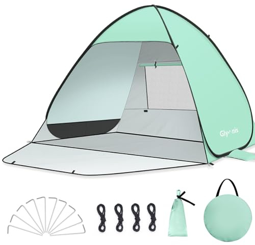 Glymnis Tenda da Spiaggia Completamente Chiuso Pop-up con Cerniera Istantanea Portatile 220 * 190 * 135 cm per 3-4Persone, Protezione Solare UPF 50+, Include Borsa