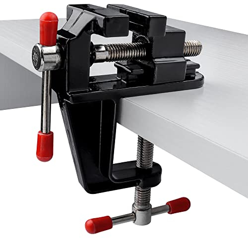 Mesee Mini Morsetto da Tavolo Universale, Micro Morsa da Banco Regolabile in Lega di Alluminio per Trapano, Riparazioni, Scultura, Modellismo e Lavori Manuali