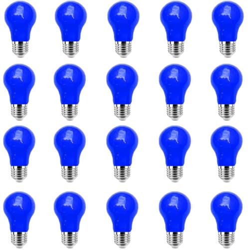ZFQ Bunte Glühbirnen E27 3W, E27 Farbige LED lampen, E27 A50 Schraubkappe Blau Glühbirne, für Außen, Partys, Bühnen, Innendekorationen, 20er Pack