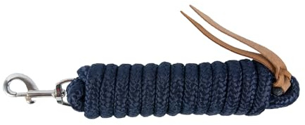 Brama-West Bodenarbeitsseil Bodenleine - mit Karabiner & Lederklatsche - Westernrope - 4 Meter - Navyblau