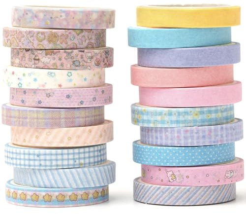 YUBX Lot de 20 rouleaux de ruban washi fin - Motif antique - Ruban adhésif décoratif coloré pour bricolage, bullet journal, planificateur, scrapbooking, emballage