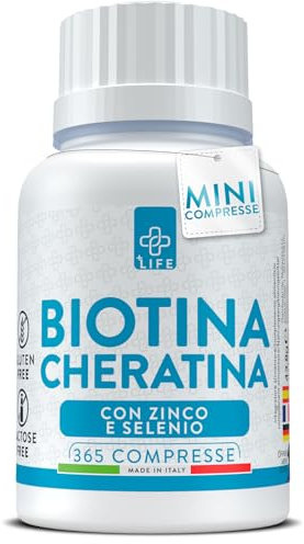 Biotina Capelli Pelle Unghie Con Cheratina Zinco Selenio 365 Compresse PiùLife, Vitamine Per Capelli, Biotina Crescita Capelli E Caduta, Integratori Per Capelli Donna Uomo, Unghie Forti Pelle Bella