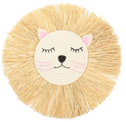 Cabilock Cotton Thread Woven Cartoon Lion Wall Hanging Decor for Kids Room Nursery Room Art Soft Cotton Rope Lion Ornament for Bedroom and Playroom Adorable Home Decoration