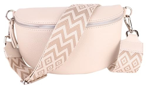 MIRROSI® Bauchtasche Damen, Echtleder, Made in Italy, Umhängetasche, Brusttasche, Crossbody Bag (1 Tasche & 2 Gurte) (Beige (Bohe Beige Taupe), Große Tasche (28x18x9cm))