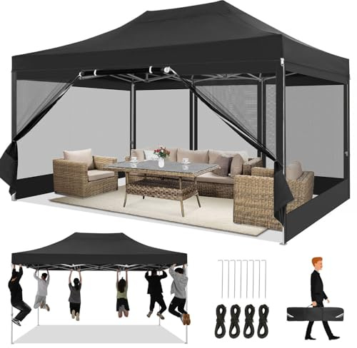COBIZI Faltpavillon 3x4,5 Pavillon 3x4,5m Wasserdicht Stabil, Partyzelt Faltbar mit 4 Seitenwänden Moskitonetz Pop Up Gartenpavillon Anti-UV für Garten, Schwarz