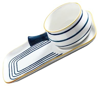 OUNONA Ceramic Soup Pan and Milk Heating Pot Set 650ml with Hand-Painted Handle and Concentric Pattern, Noodle Pot for Kitchen Cooking and Serving