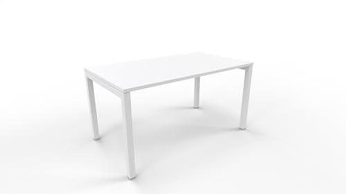 FBasic Büro-Schreibtisch – Gestell aus weißem Metall und weißer Holzplatte – 140 x 80 x 74 cm